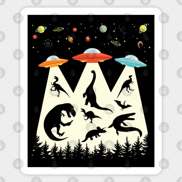 Funny Dinosaur UFO Lover Retro Vintage Alien Abduction Magnet by Pennelli Studio